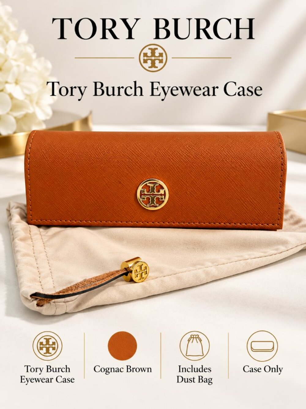 Tory Burch Brown Saffiano Eyewear Case with Dust Bag